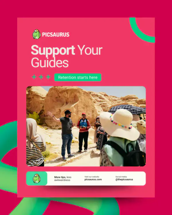 A tour guide addressing a group among desert rock formations