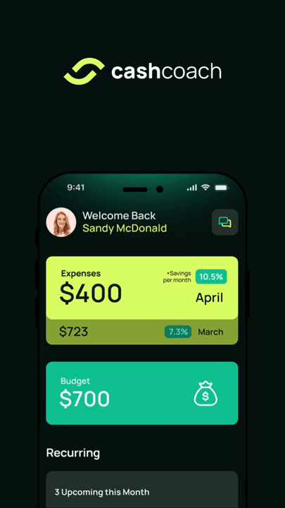 A budgeting app on a phone showing monthly expenses and savings