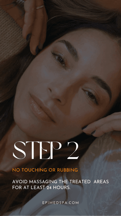 Aftercare guidance shown over a close-up of a client resting after treatment