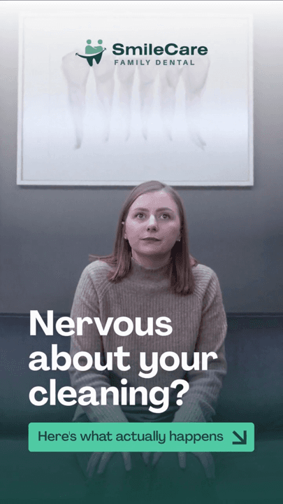 A patient in a dental practice under the question Nervous about your cleaning
