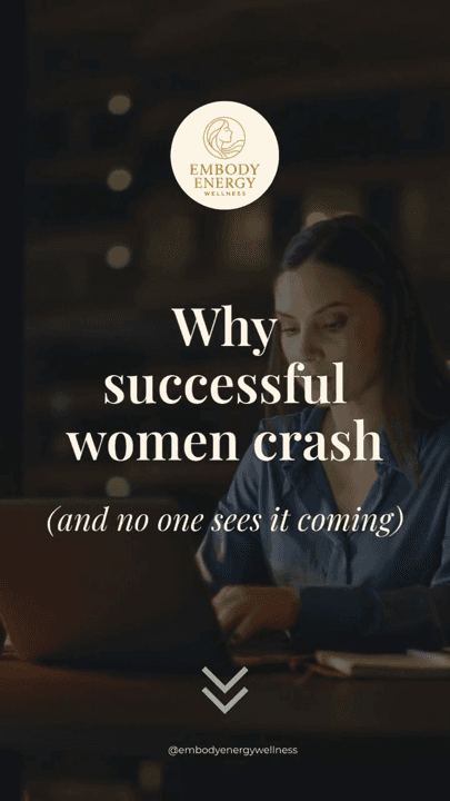 A woman working late under the title Why successful women crash